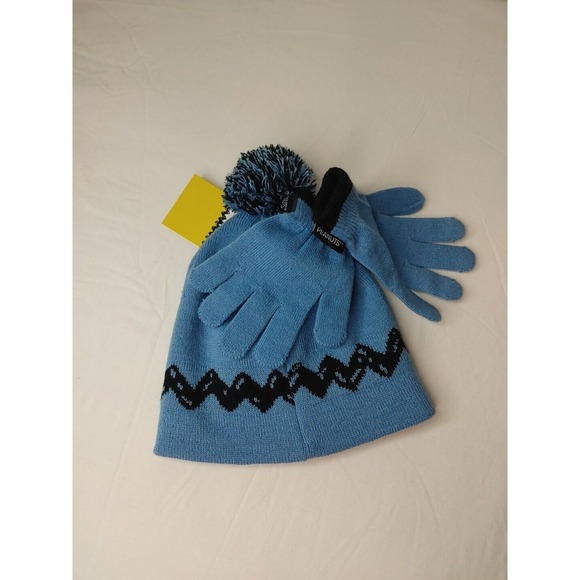 Children's Youth Kids Snoopy Woodstock Pom Pom Beanie Hat Cap & Mittens New Knit - Picture 6 of 9
